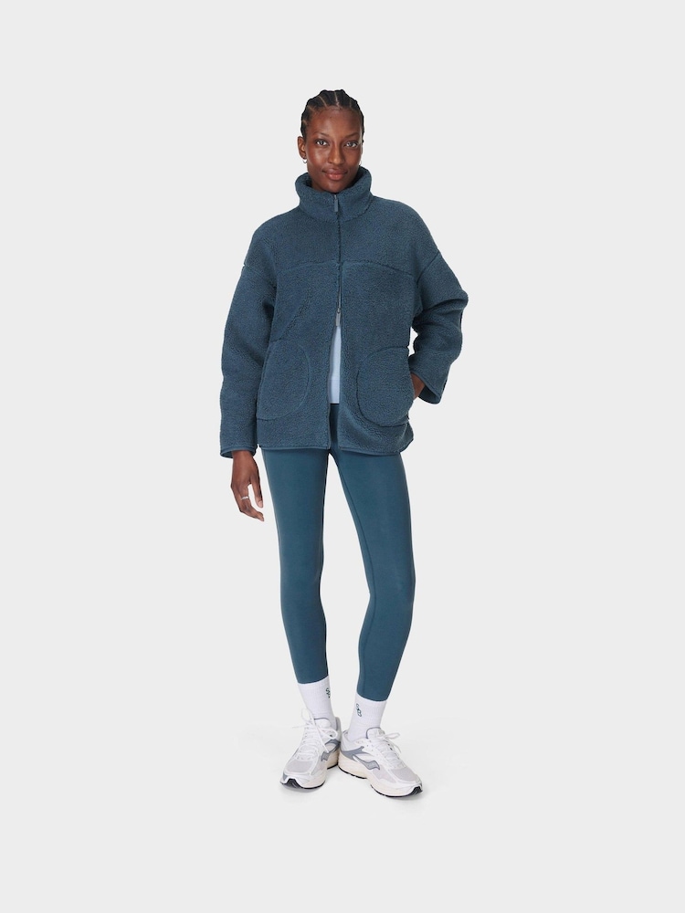 Sweaty Betty Blue Plush Textured Zip Up Top - Image 3 of 7