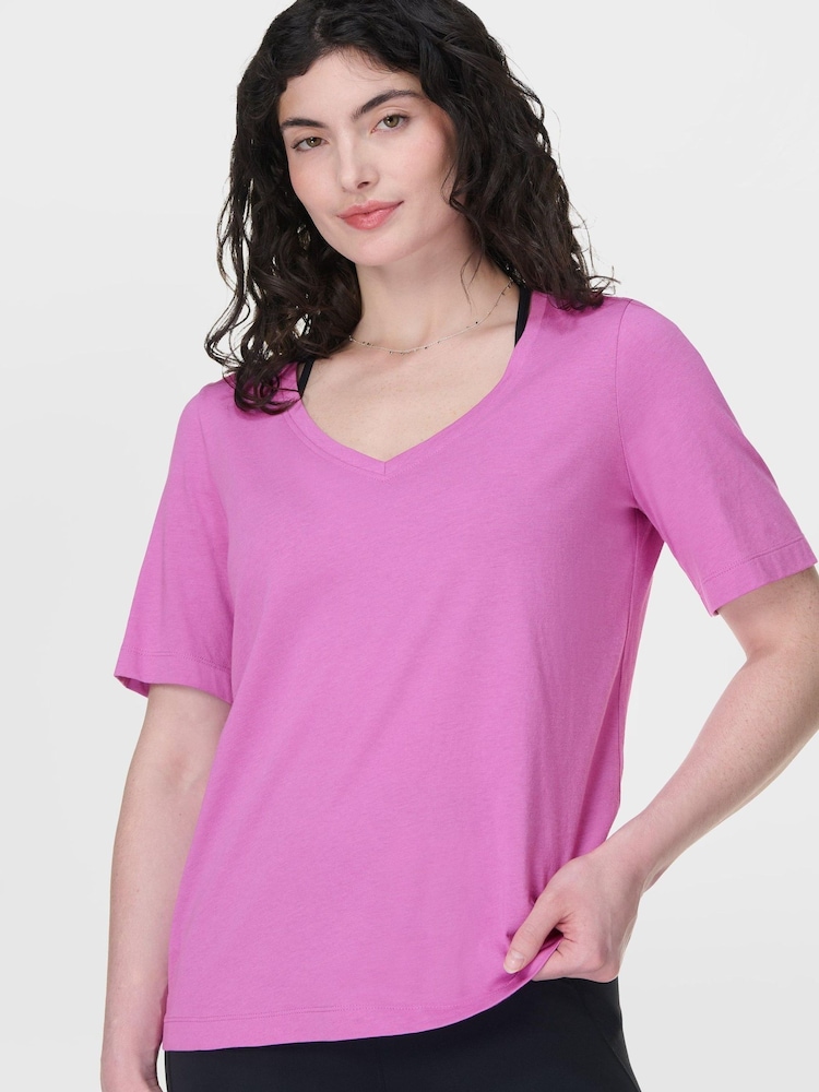 Sweaty Betty Pink Essential V-Neck T-Shirt - Image 1 of 7