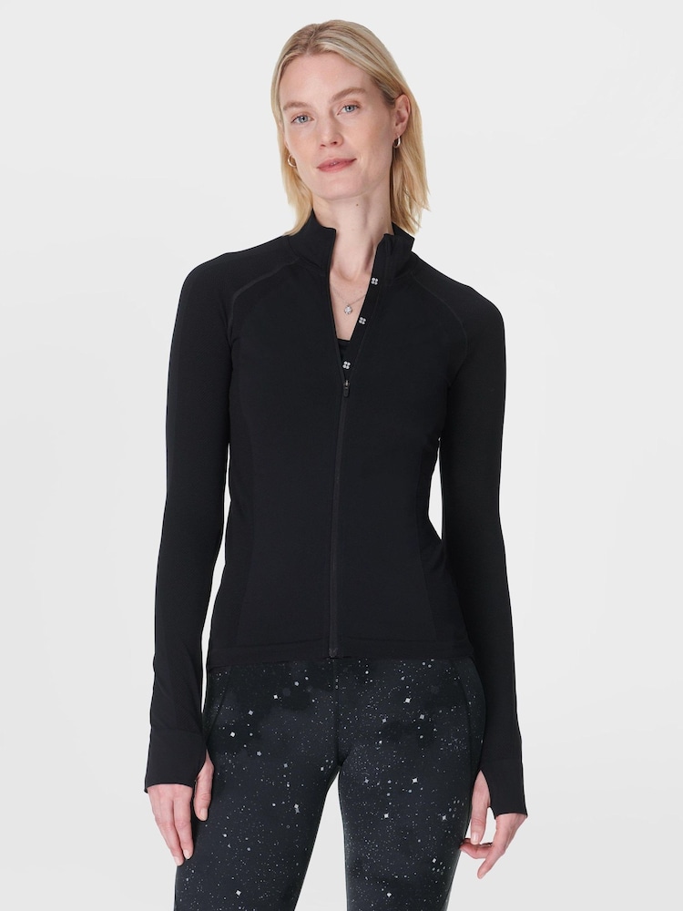 Sweaty Betty Black Black Athlete Seamless Workout Zip-Up Sweatshirt - Image 1 of 8