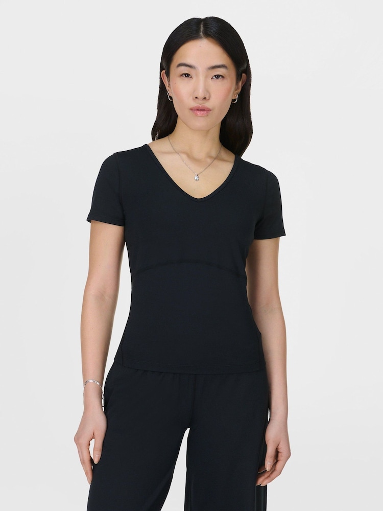 Sweaty Betty Black Gaia V-Neck T-Shirt - Image 1 of 7