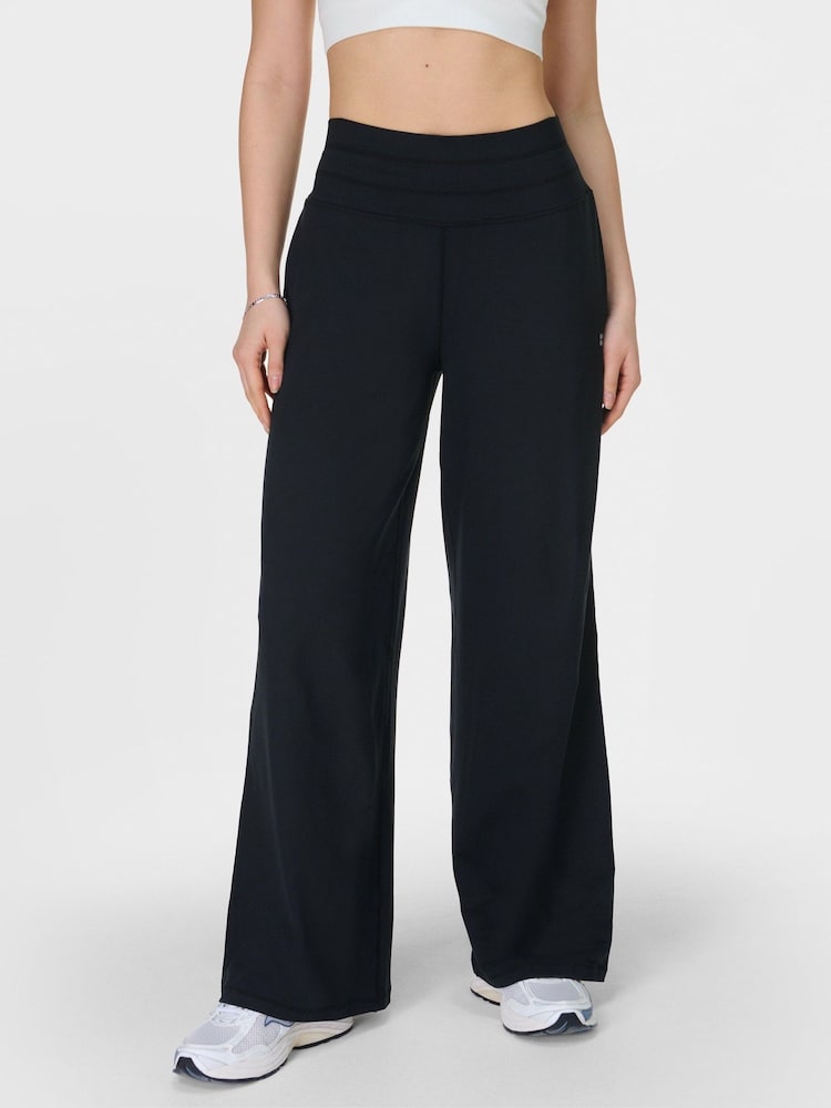 Sweaty Betty Black Gaia 32" Wide Leg Performance Yoga Trousers - Image 1 of 7