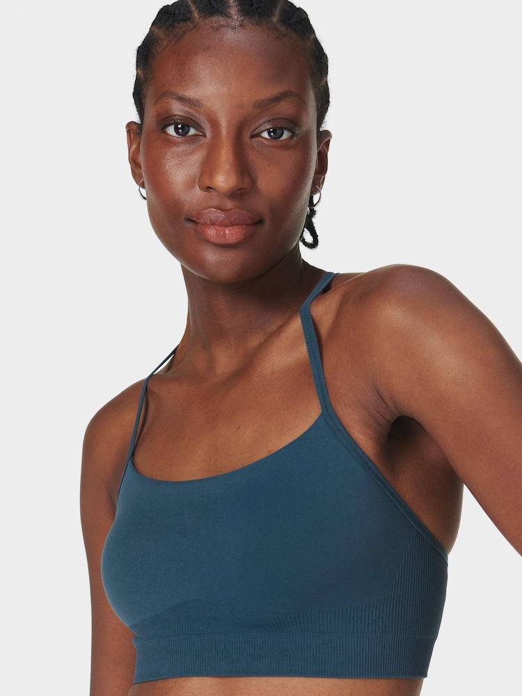 Sweaty Betty Blue Spirit Restored Seamless Yoga Bra - Image 4 of 7