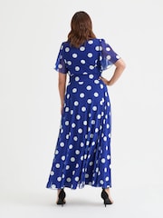 Scarlett & Jo Blue Kemi Spot Bolero Wrap Bodice Mesh Maxi Gown - Image 4 of 4