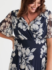 Scarlett & Jo Blue White Curve Isabelle Angel Sleeve Maxi Dress - Image 2 of 4