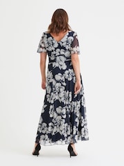 Scarlett & Jo Blue White Curve Isabelle Angel Sleeve Maxi Dress - Image 4 of 4