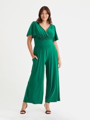 Verde - Scarlett & Jo Solid Wrap Lounge Jumpsuit - Imagen 1 de 4