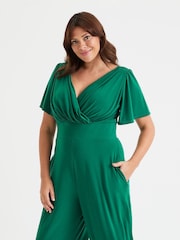 Verde - Scarlett & Jo Solid Wrap Lounge Jumpsuit - Imagen 2 de 4