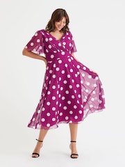 Scarlett & Jo Pink Victoria Spot Print Angel Sleeve Mesh Midi Dress - Image 1 of 4
