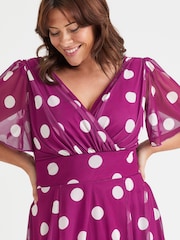 Scarlett & Jo Pink Victoria Spot Print Angel Sleeve Mesh Midi Dress - Image 2 of 4