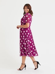 Scarlett & Jo Pink Victoria Spot Print Angel Sleeve Mesh Midi Dress - Image 3 of 4