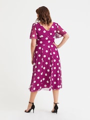Scarlett & Jo Pink Victoria Spot Print Angel Sleeve Mesh Midi Dress - Image 4 of 4