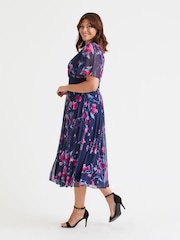 Scarlett & Jo Blue Curve Rose Angel Sleeve Mesh Midi Dress - Image 3 of 4