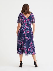 Scarlett & Jo Blue Curve Rose Angel Sleeve Mesh Midi Dress - Image 4 of 4