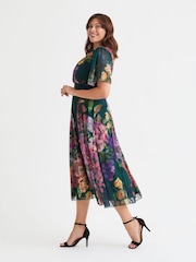 Scarlett & Jo Green Victoria Angel Sleeve Mesh Midi long Dress - Image 3 of 4