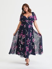 Scarlett & Jo Navy/Magenta Kemi Bolero Wrap Bodice Mesh Maxi Gown - Image 1 of 4
