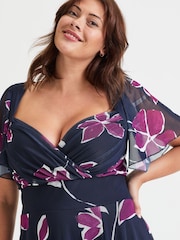 Scarlett & Jo Navy/Magenta Kemi Bolero Wrap Bodice Mesh Maxi Gown - Image 2 of 4