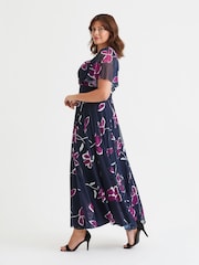 Scarlett & Jo Navy/Magenta Kemi Bolero Wrap Bodice Mesh Maxi Gown - Image 3 of 4