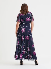 Scarlett & Jo Navy/Magenta Kemi Bolero Wrap Bodice Mesh Maxi Gown - Image 4 of 4