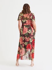 Scarlett & Jo Wine Rose Tilly  Wine Rose Print Angel Sleeve Sweetheart Dress - Image 4 of 4