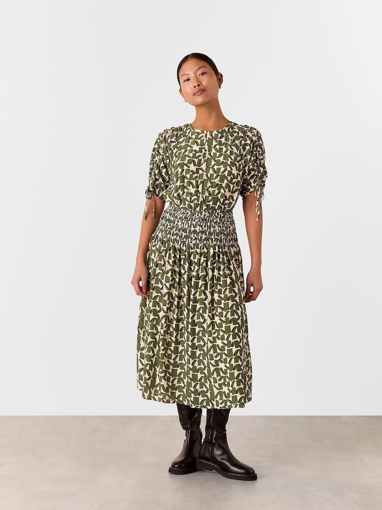 Whistles White Petite Abstract Squares Midi Dress - Image 1 of 5