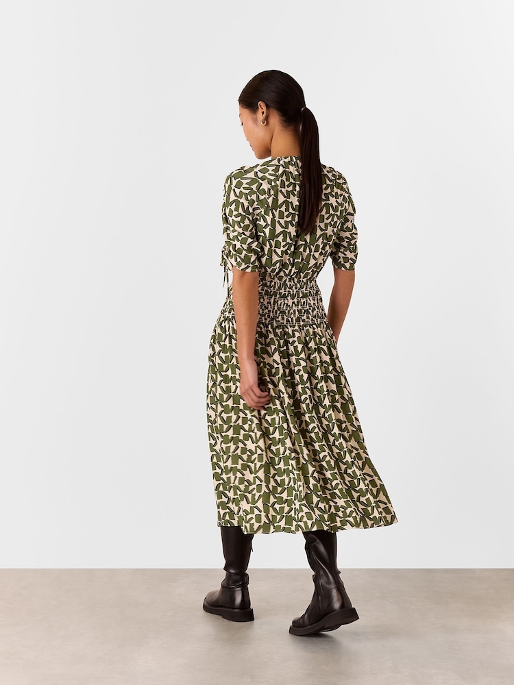 Whistles White Petite Abstract Squares Midi Dress - Image 2 of 5