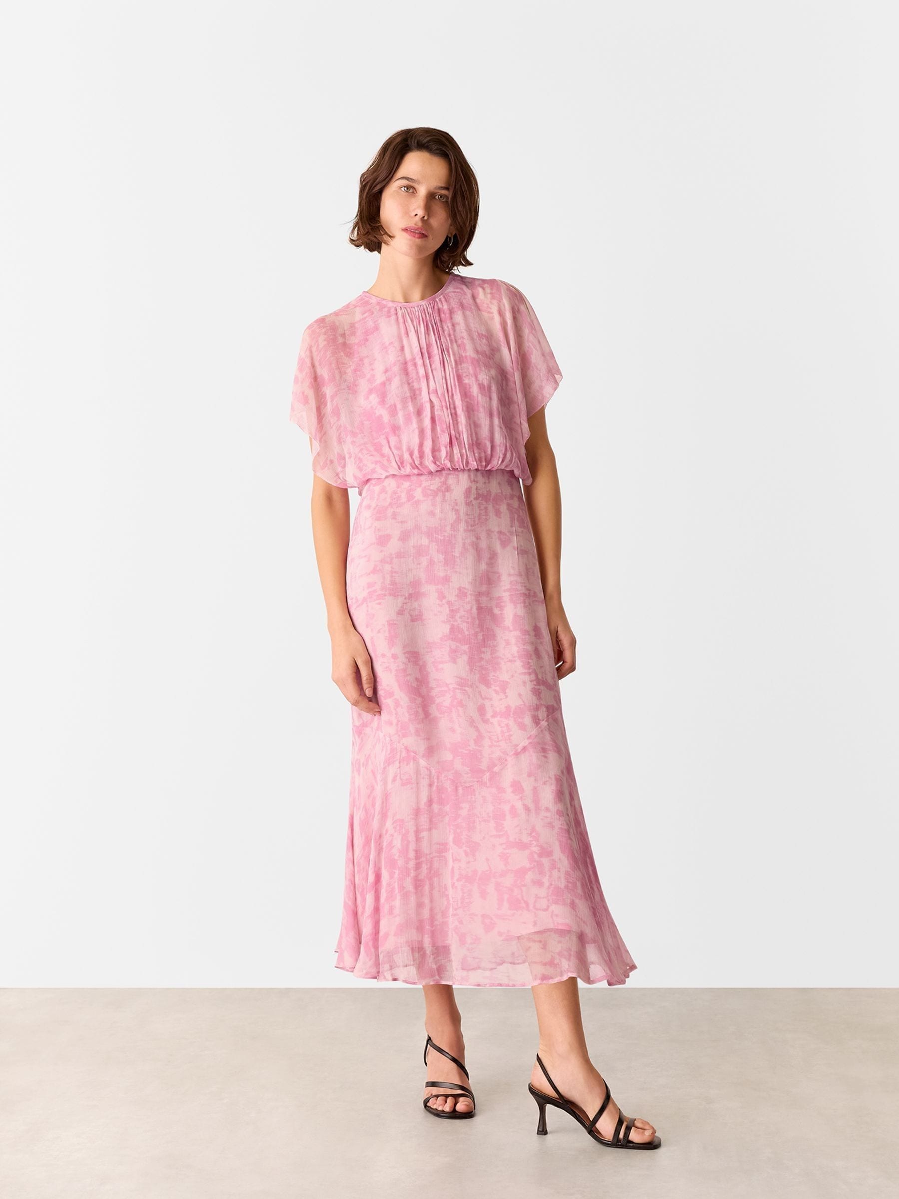 Whistles Pink Dashed Brush Marks Midi Dress