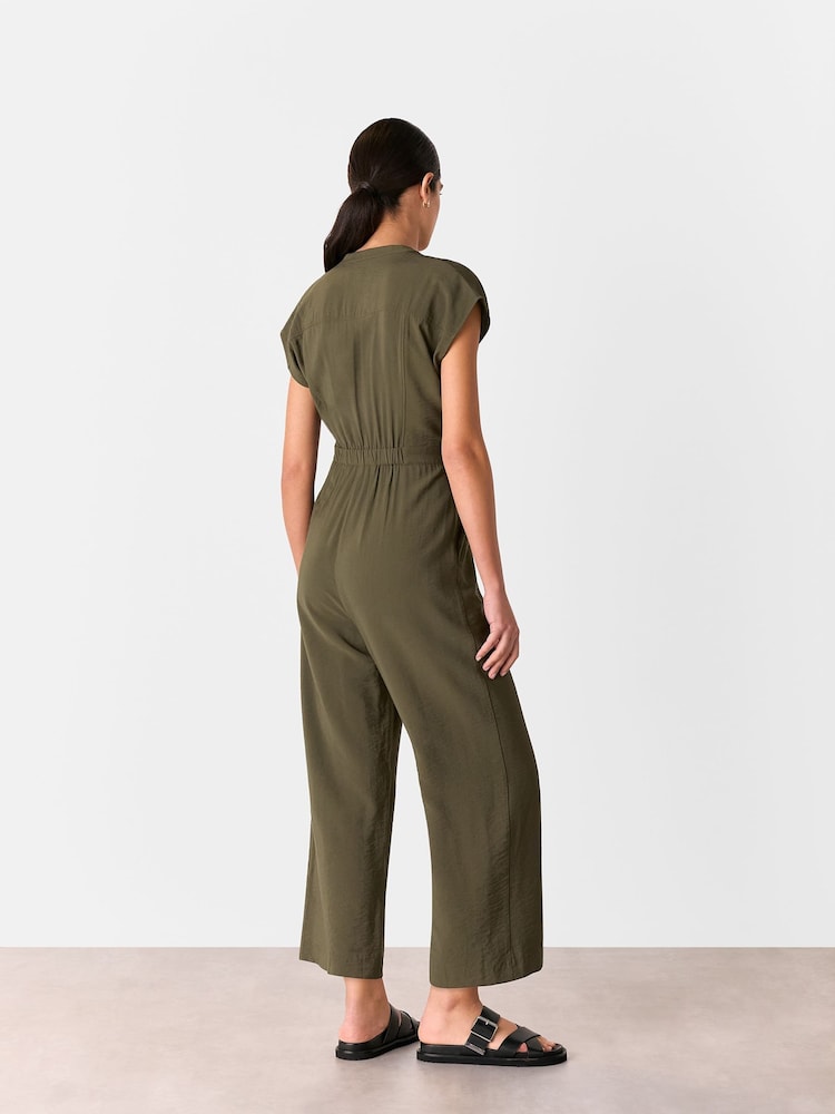 Verde - Whistles Petite Sleeveless Drawstring Jumpsuit - Imagen 2 de 5