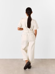 Whistles White Petite Denim Pintuck Belted 100% Cotton Jumpsuit - Image 2 of 6