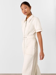 Whistles White Petite Denim Pintuck Belted 100% Cotton Jumpsuit - Image 4 of 6