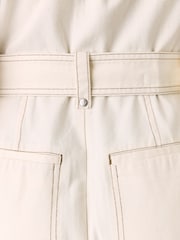Whistles White Petite Denim Pintuck Belted 100% Cotton Jumpsuit - Image 6 of 6