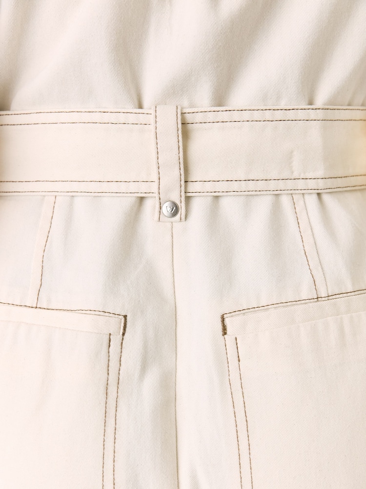 Whistles White Petite Denim Pintuck Belted 100% Cotton Jumpsuit - Image 6 of 6