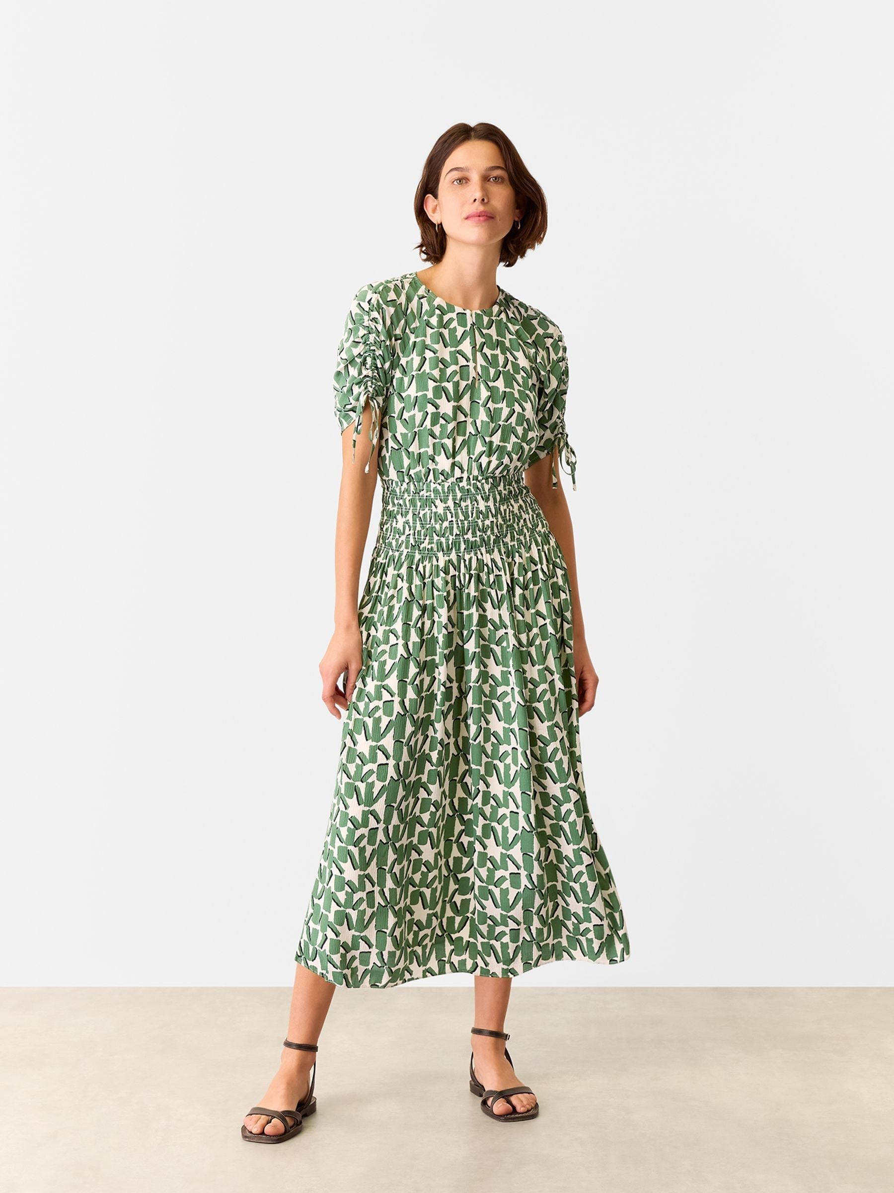 Whistles White Abstract Squares Midi Dress