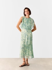 Whistles Green Dashed Brush Marks Midi Dress - Image 1 of 5