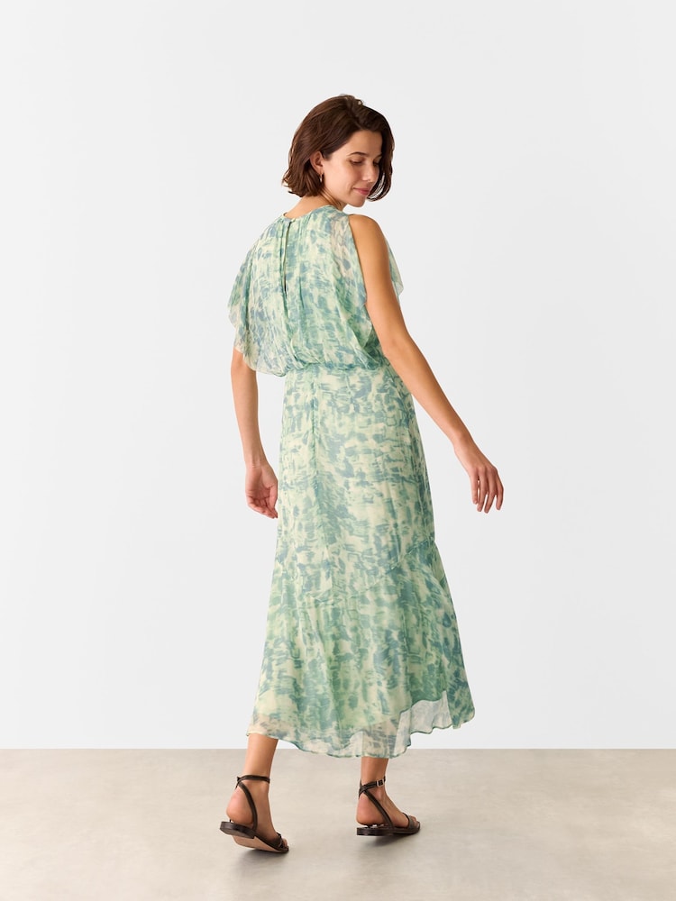 Whistles Green Dashed Brush Marks Midi Dress - Image 2 of 5