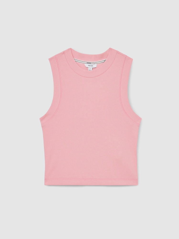 Reiss Pink Lea Stretch-Cotton Ribbed Vest - Image 2 of 5