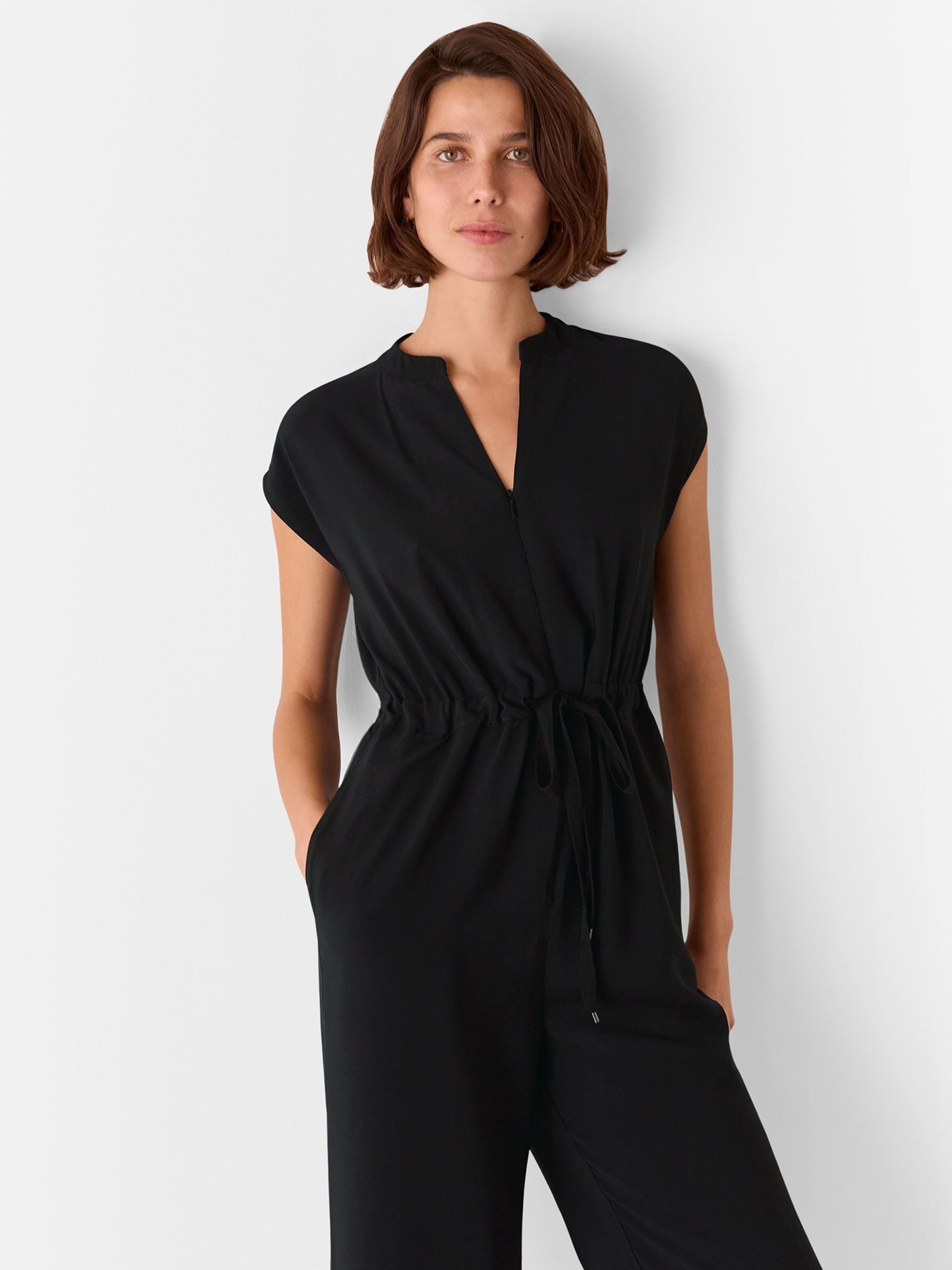 Buy Whistles Black Petite Sleeveless Drawstring Jumpsuit from Next