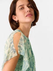 Whistles Green Petite Dashed Brush Marks Midi Dress - Image 3 of 5