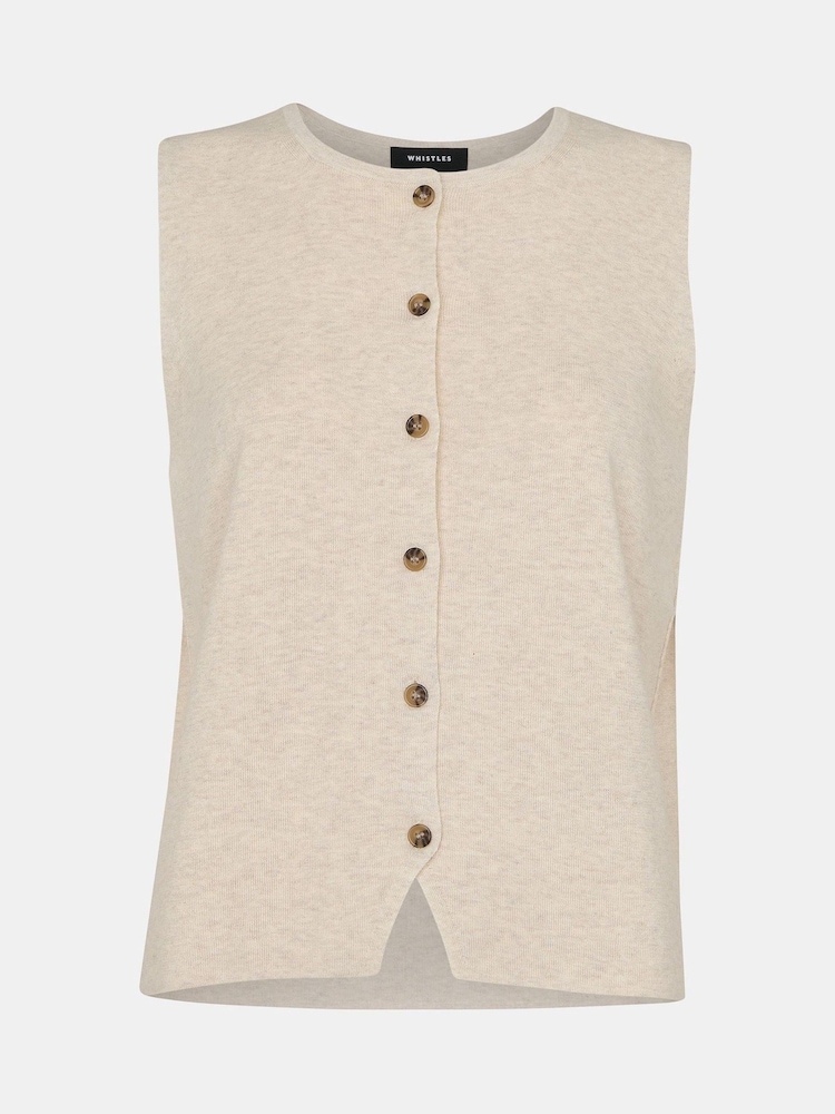Whistles Cream Lucy Button Front Knit Tank - Image 5 of 5