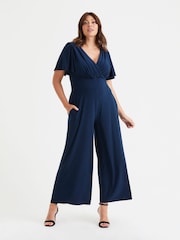Azul - Scarlett & Jo Solid Wrap Lounge Jumpsuit - Imagen 1 de 4
