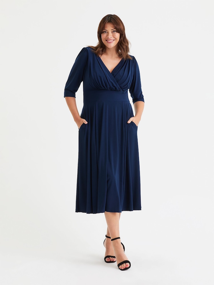 Scarlett & Jo Blue Helena Solid Midi Dress - Image 1 of 4
