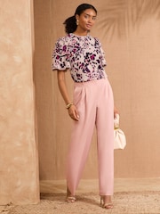 Love & Roses Pink Animal Short Sleeve Frill Printed Blouse - Image 3 of 4