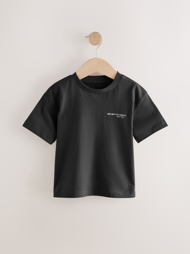 Black Slogan 100% Cotton Short Sleeve Back Print T-Shirt (3mths-7yrs) - Image 1 of 4