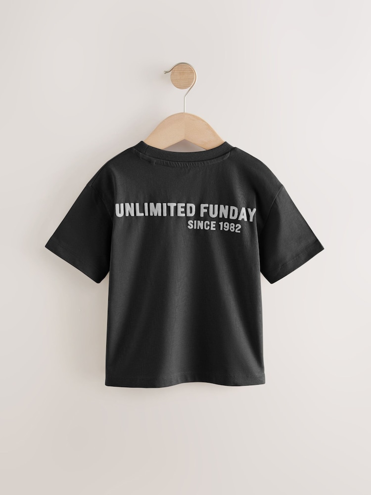 Black Slogan 100% Cotton Short Sleeve Back Print T-Shirt (3mths-7yrs) - Image 2 of 4