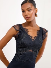 Lipsy Navy Petite Cami Mesh Lace Mix Hem Maxi Dress - Image 2 of 4