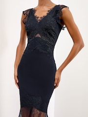 Lipsy Navy Petite Cami Mesh Lace Mix Hem Maxi Dress - Image 4 of 4