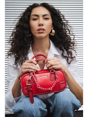River Island Red Faux Leather Charm Bowler Bag - Image 6 of 7