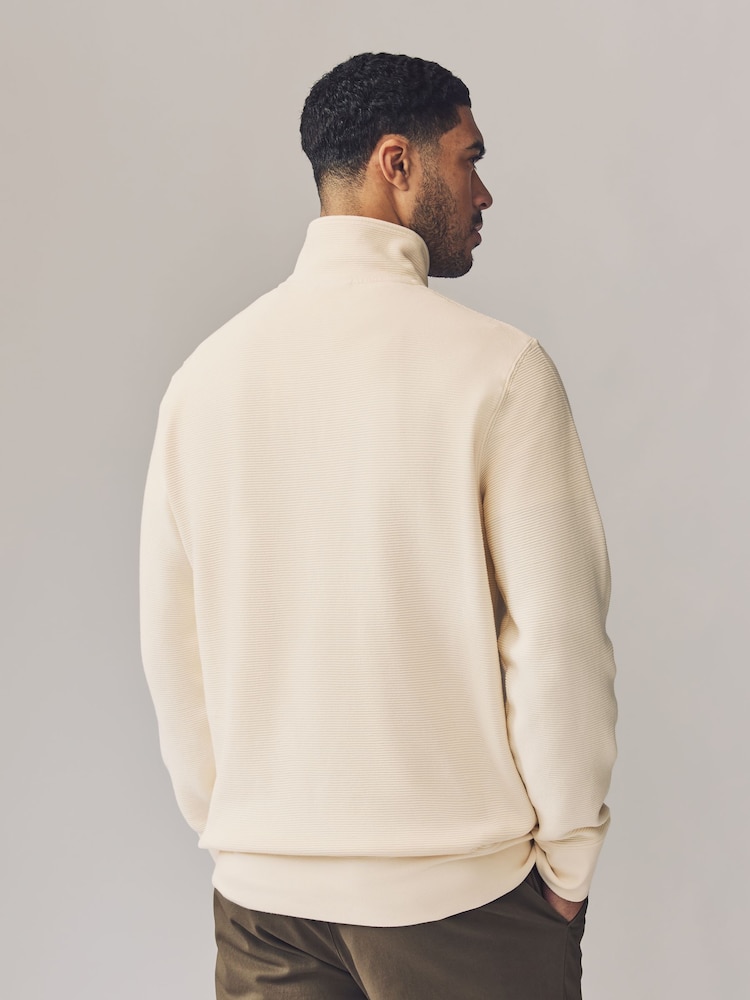 Кремовый - GANT Textured 100% Cotton Half Zip Jumper - Изображение 2 из 4