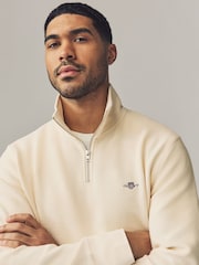 Кремовый - GANT Textured 100% Cotton Half Zip Jumper - Изображение 3 из 4