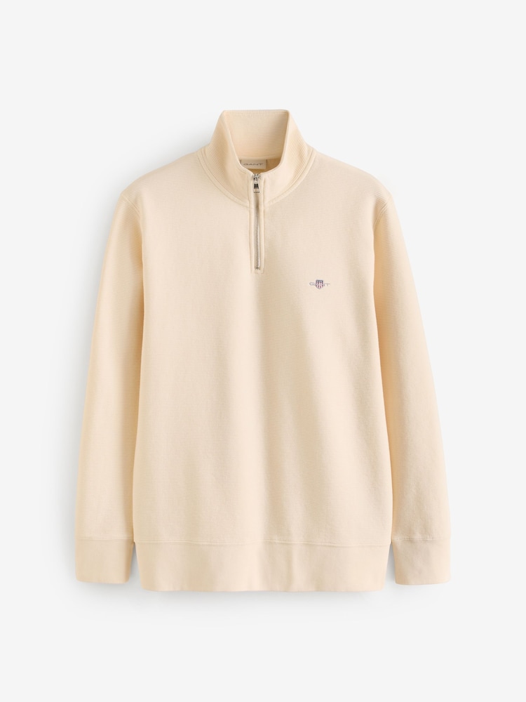 Кремовый - GANT Textured 100% Cotton Half Zip Jumper - Изображение 4 из 4