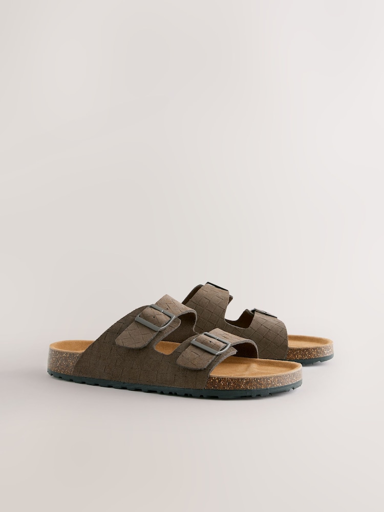 Brown Two Buckle Embossed Sandals - Image 2 of 6